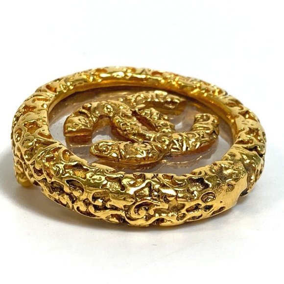 CHANEL CC Mark clear lava Circle type Round type 93A Brooch Metal Gold - Picture 6 of 12